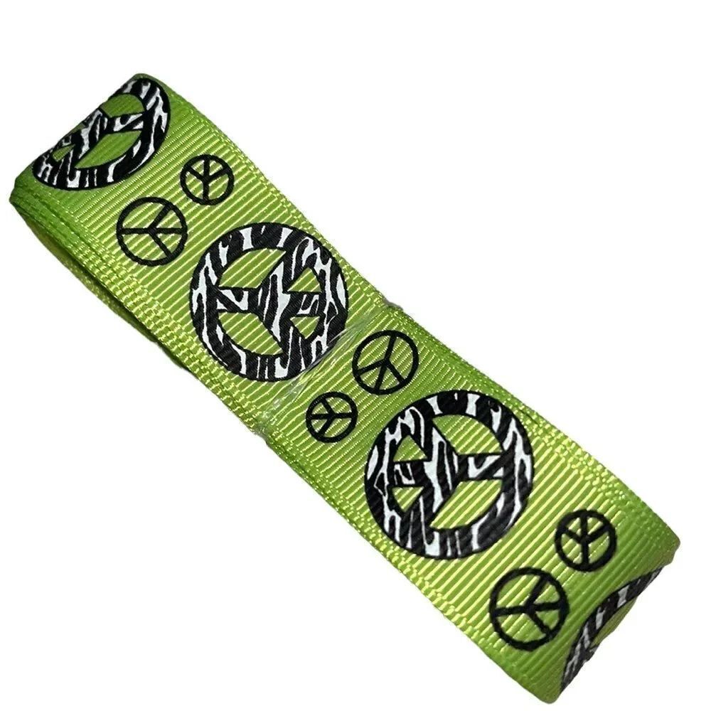 Grosgrain Ribbon 7/8” 5 yards NEW Zebra stripe print peace sign neon lime green